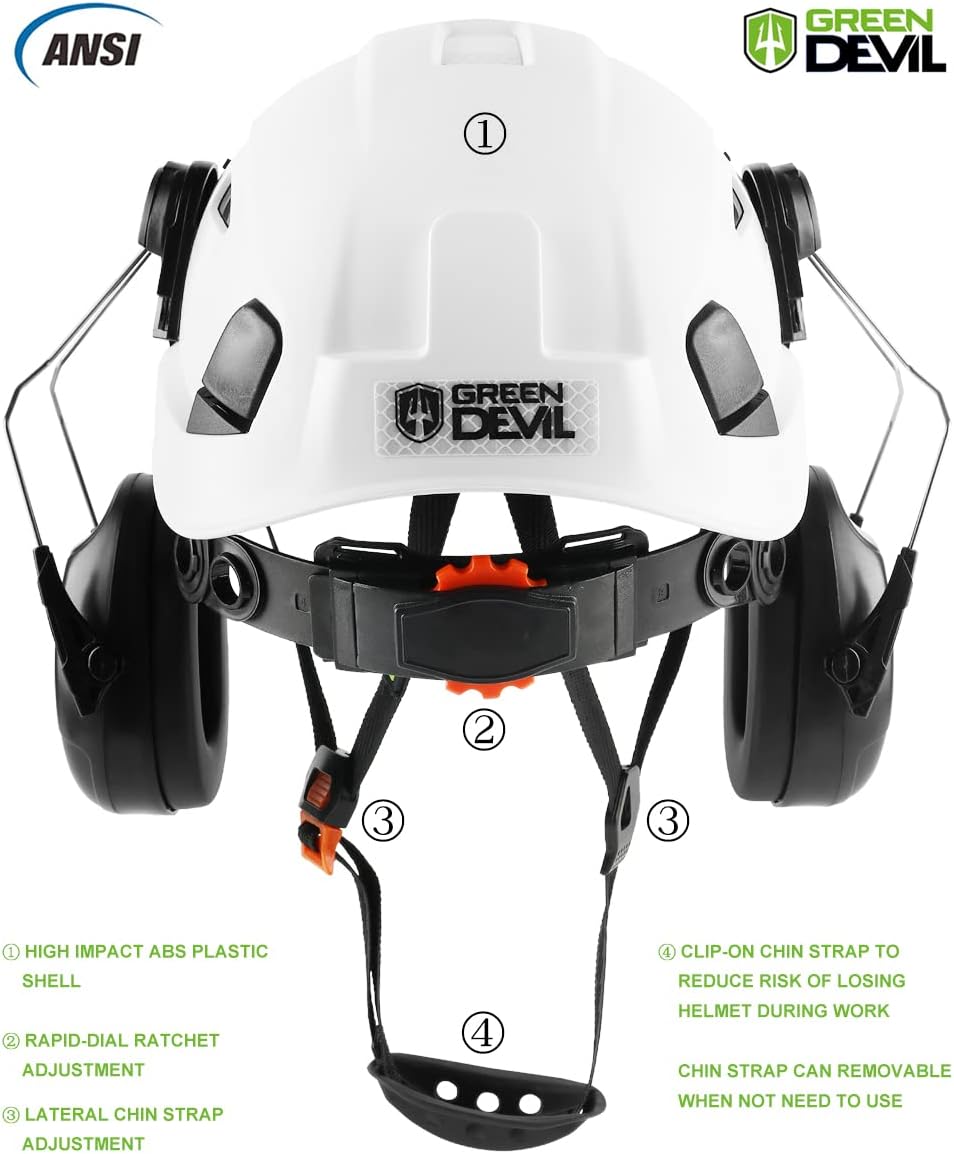 Safety Helmet Hard Hat with Visor and Ear Protection Adjustable Lightweight Vented ABS Work Helmet for Men and Women 6-Point Suspension ANSI Z89.1 Approved Ideal for Industrial & Construction - Image 4