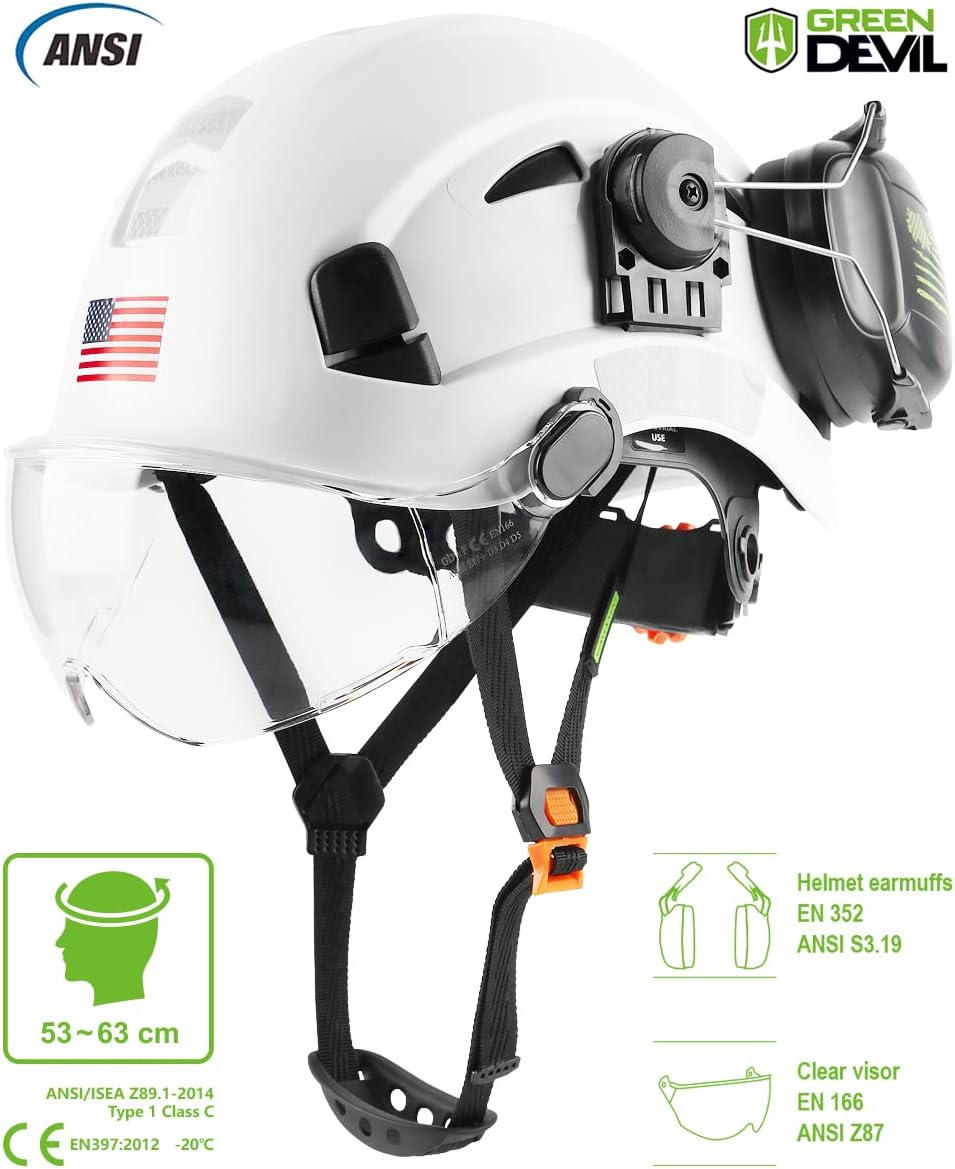 Safety Helmet Hard Hat with Visor and Ear Protection Adjustable Lightweight Vented ABS Work Helmet for Men and Women 6-Point Suspension ANSI Z89.1 Approved Ideal for Industrial & Construction - Image 7
