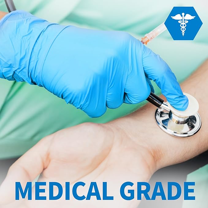 Medical Blue Nitrile Disposable Exam Gloves, 4.5 Mil 100 Pcs, Chemical Resistant Powder-Free Latex-Free Food-Safe - Image 2