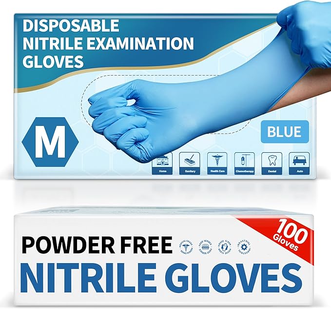 Medical Blue Nitrile Disposable Exam Gloves, 4.5 Mil 100 Pcs, Chemical Resistant Powder-Free Latex-Free Food-Safe - Image 3
